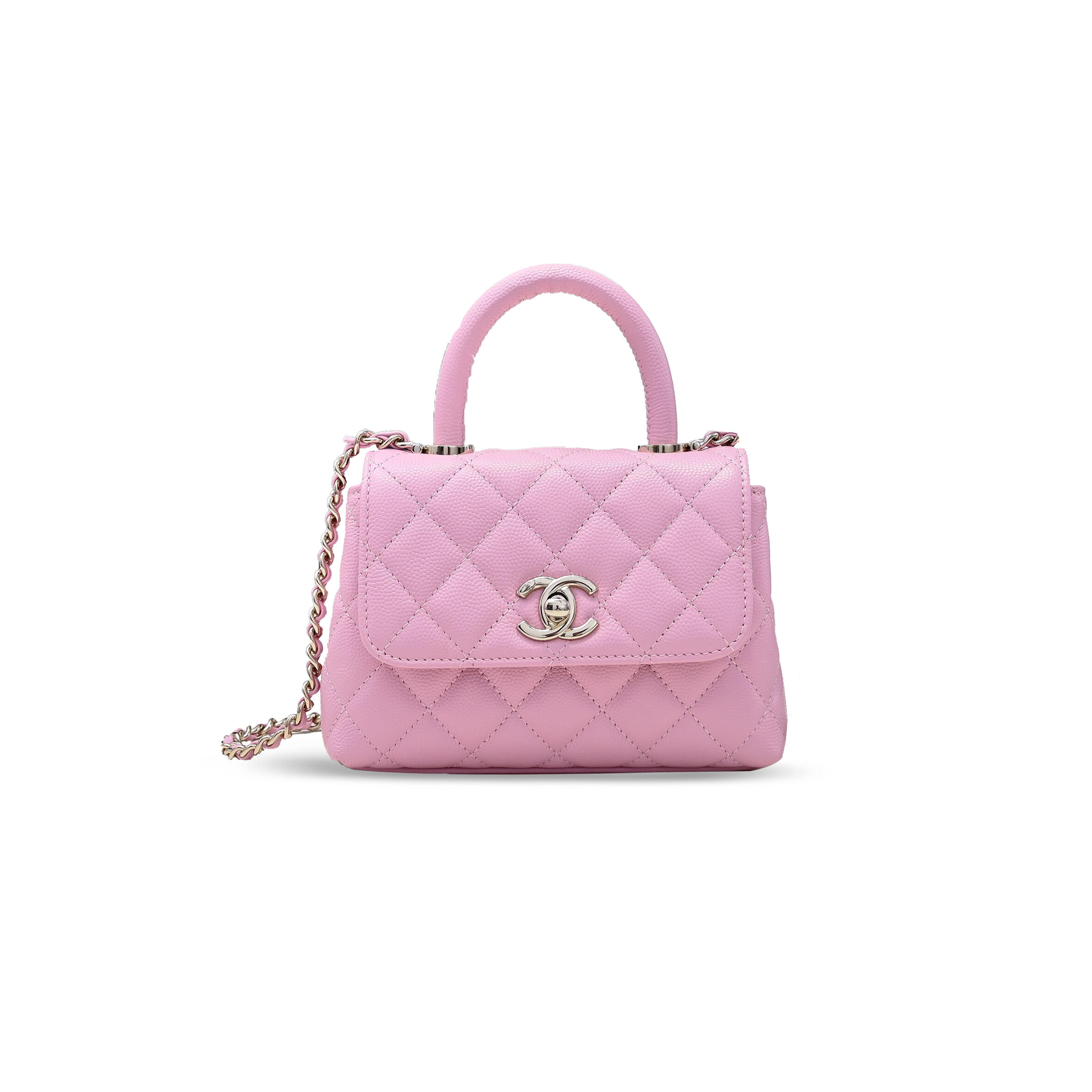 CHANEL MASTER MINI COCO HANDLE FLAP BAG CAVIAR & LIGHT GOLD METAL PINK AS4244 (14.5*11.5*5.5cm)
